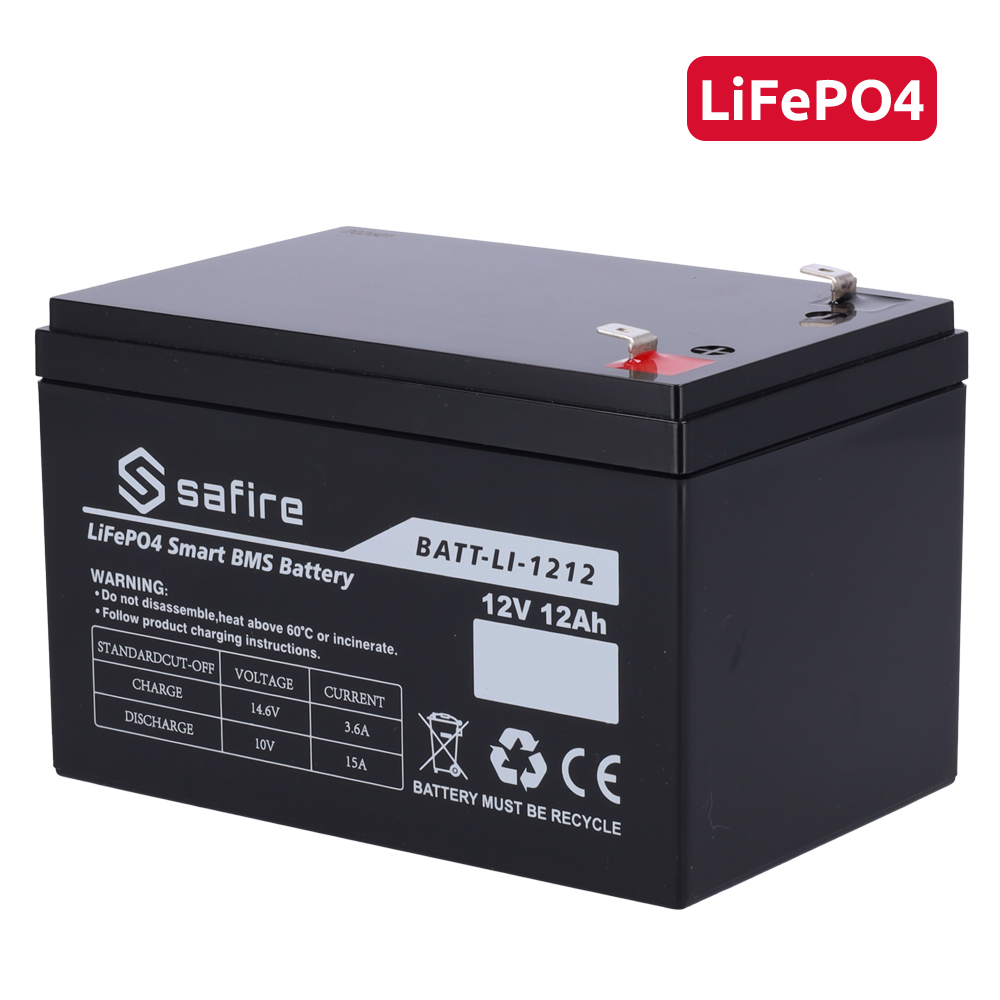 SAFIRE BATT-LI-1212 - Batería recargable - Litio LiFePO4 - Tensión 12V - Capacidad 12Ah - 3000 ciclos - 151 (An) x 99 (Al) x 99 (Fo) mm / 1.7Kg - imagen 2