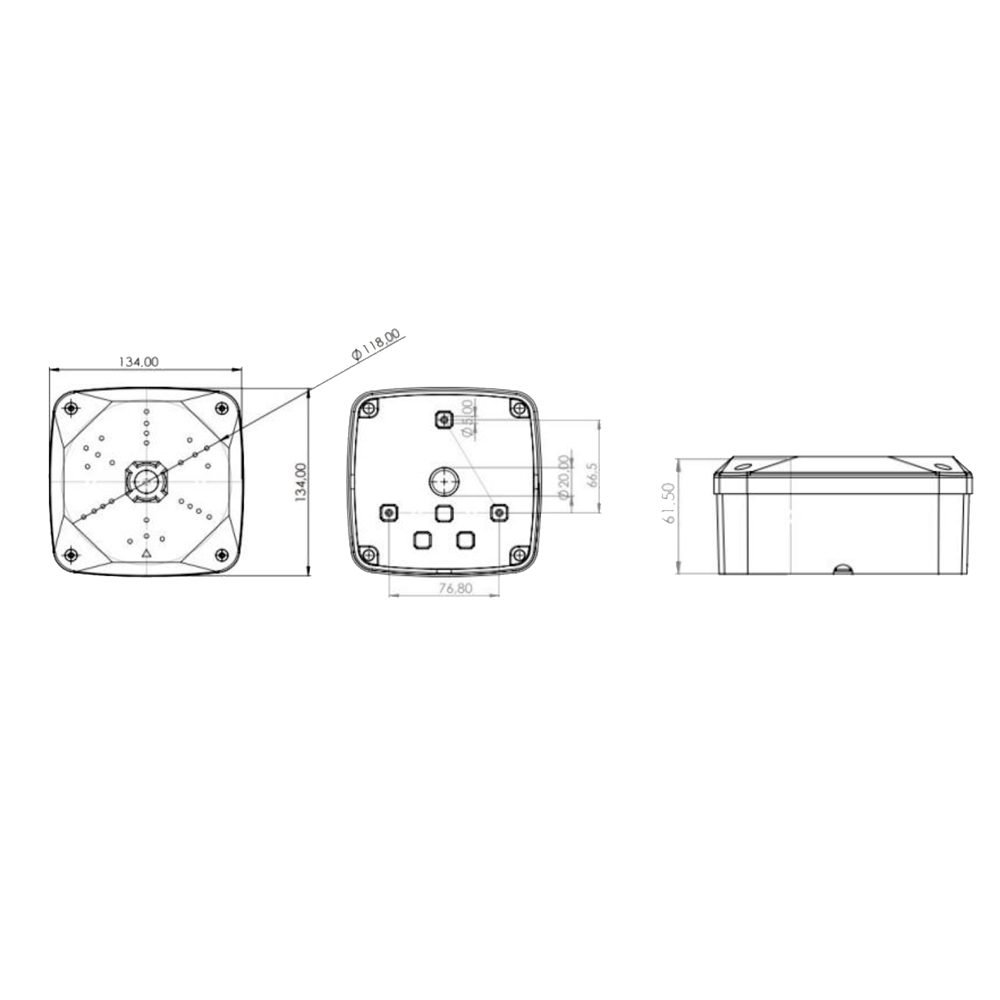 CAMBOX CBOX-S600 - Caja de conexiones para cámaras domo - Para cámaras domo - Apta para uso exterior - Instalación en techo o pared - Fabricado en plástico - Color blanco | 134(Al) x 134(An) x 61.50(Fo) mm - imagen 2