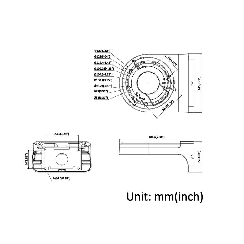 HIKVISION DS-220AZJ-145-BA - Soporte de pared - Metal - 77 (Al) x 145 (An) x 186.4 (Fo) mm - Carga máxima 2 kg | Peso 900 g - Apto para cámaras tipo domo y turret - Color negro - imagen 2