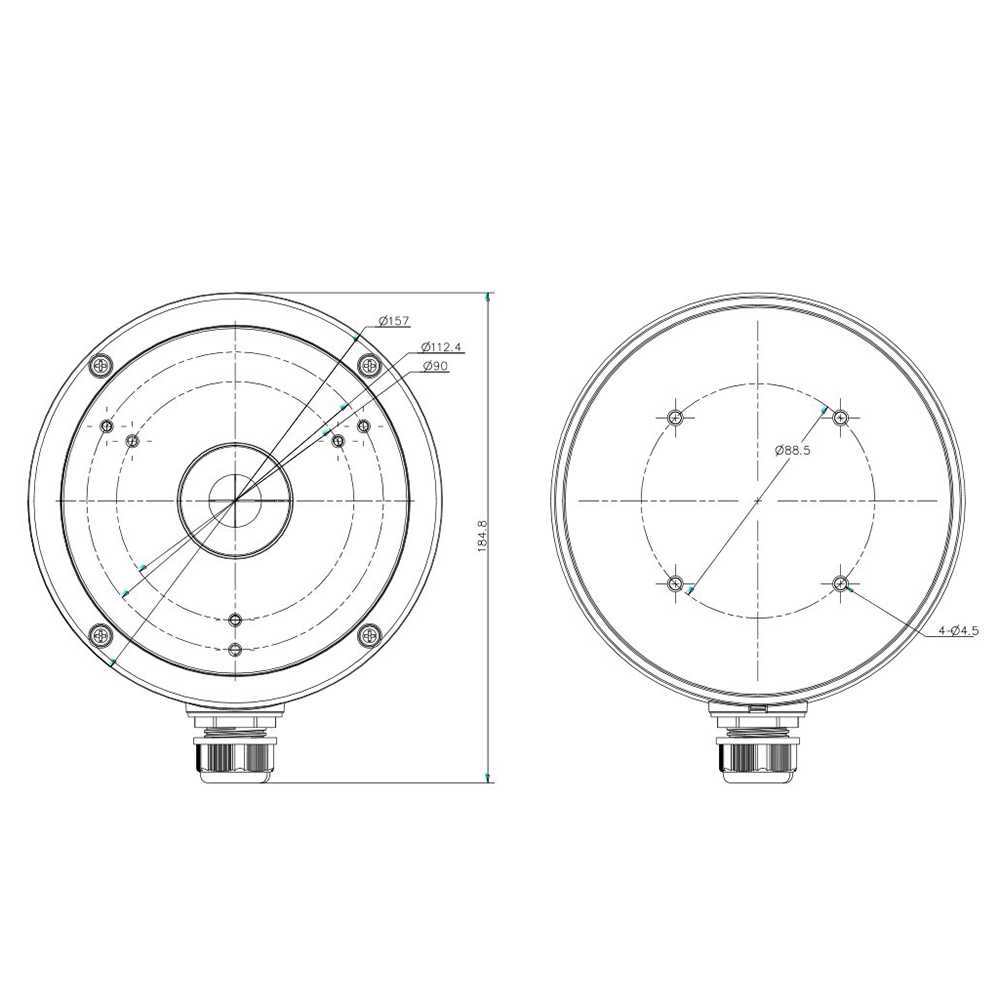 HIKVISION DS-1280ZJ-M-BLACK - Caja de conexiones - Para cámaras domo - Apto para uso exterior - Instalación en techo o pared - Pasador de cables - Color negro | 51.5 (Al) x 157 (Ø) mm - imagen 2