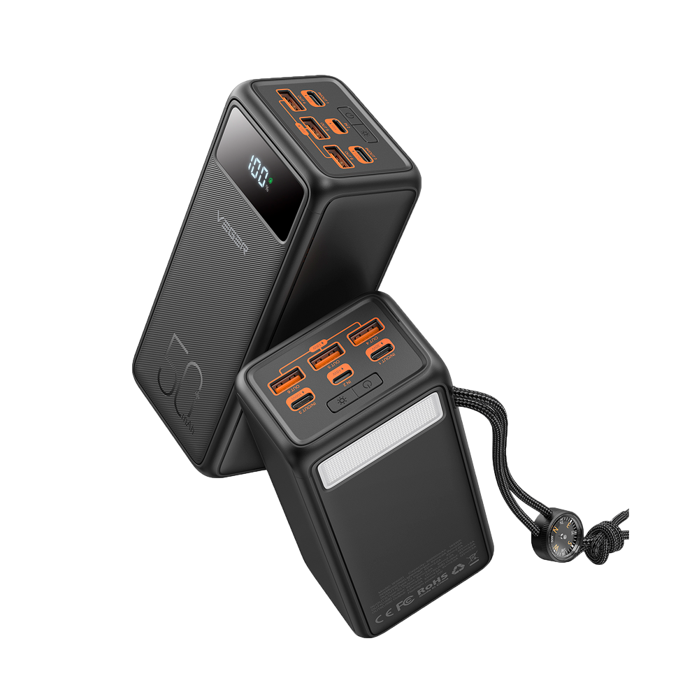 VEGER VG-W5001C - VEGER Power bank con pantalla LCD - Capacidad 56000mAh - Entrada USB-C, Lightning - Salidas 2x USB-C, 3x USB-A - Carga 5 dispositivos a la vez - Carga rápida 130W | Linterna y brújula - imagen 2