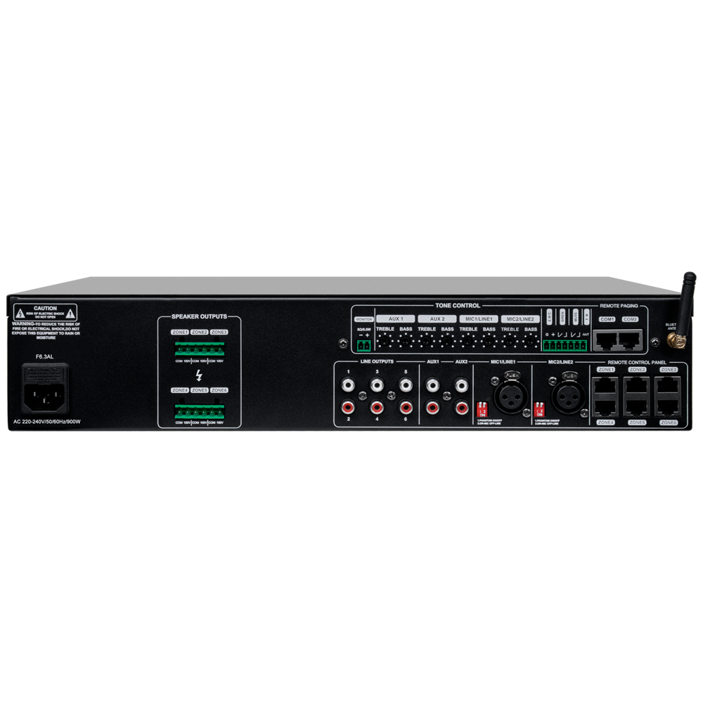 DSPPA-DMA6112 - Matriz mezclador digital - Amplificador 100V - Reproductor USB / Radio FM / Blutooth - Potencia nominal 6 x 120W - Hasta 6 zonas - Soporta mando a distancia - imagen 2