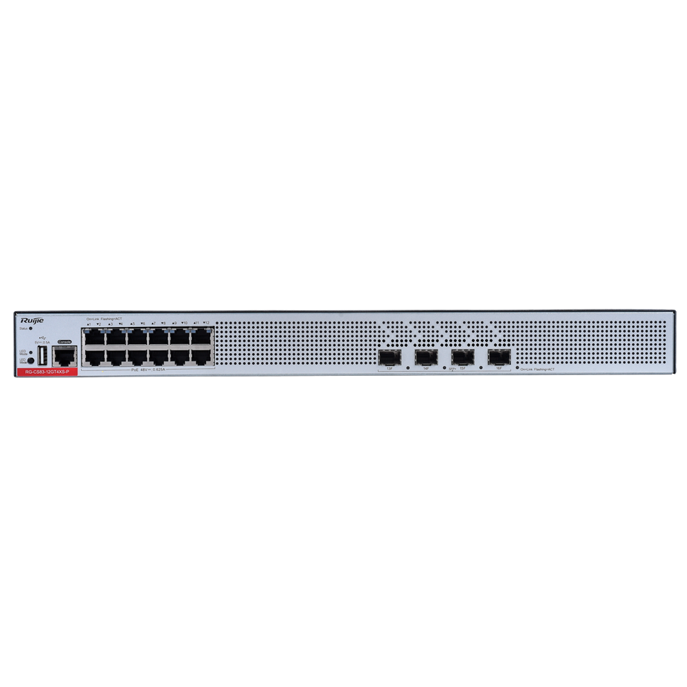RUIJIE ENTERPRISE RG-CS83-12GT4XS-P - Ruijie Cloud Managed Layer 3 PoE+ Switch - 16 Puertos Totales (12 PoE+ / 4 Uplinks 10G SFP+) - Enlaces de fibra de 10 Gbps de ultra velocidad - Potencia PoE+ estable de 30W / Total 370W - Redundancia de arranque Dual - imagen 2