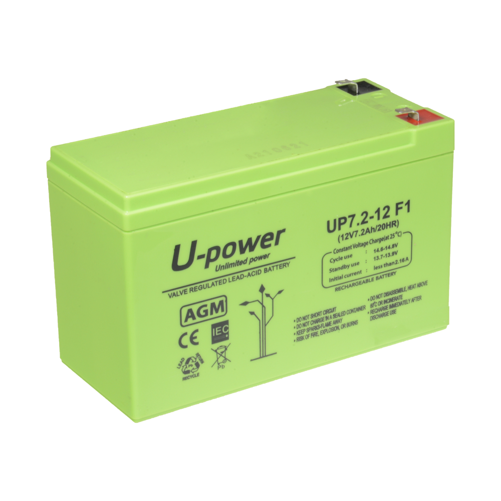 UPOWER BATT-1272-U - Upower - Batería recargable - Tecnología plomo ácido AGM - Voltaje 12 V - Capacidad 7.2 Ah - 101 x 151 x 65 mm / 2180 g - Para respaldo o uso directo - imagen 2