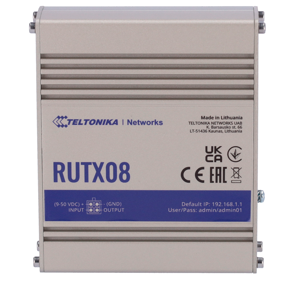 TELTONIKA TK-RUTX08 - Router Industrial Gigabit Ethernet potente - 4 puertos RJ45 de 10/100/1000 Mbps - CPU Quad-core ARM Cortex A7 a 717 MHz - Puerto USB 2.0 para almacenamiento o periféricos - Suite completa de protocolos VPN y seguridad - Alimentación - imagen 2