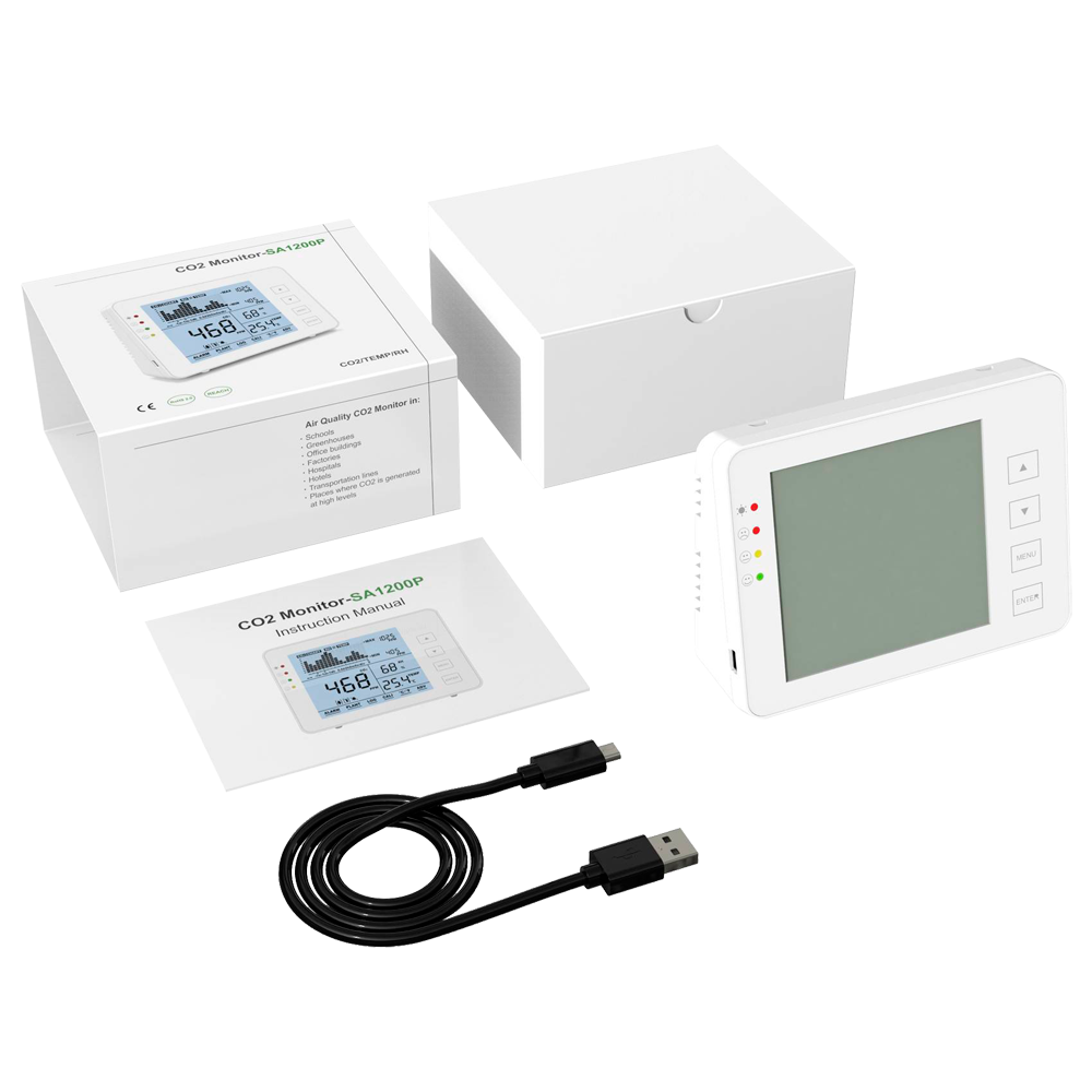 MARCA BLANCA MT-CO2-1200P - Medidor de CO2, temperatura y humedad - Con alarma visual y audible programable por el usuario - Registro de valor máximo / mínimo - Rango medida de CO2 0~5000 ppm - Capacidad de almacenar datos hasta 1 semana - Alimentación po - imagen 2