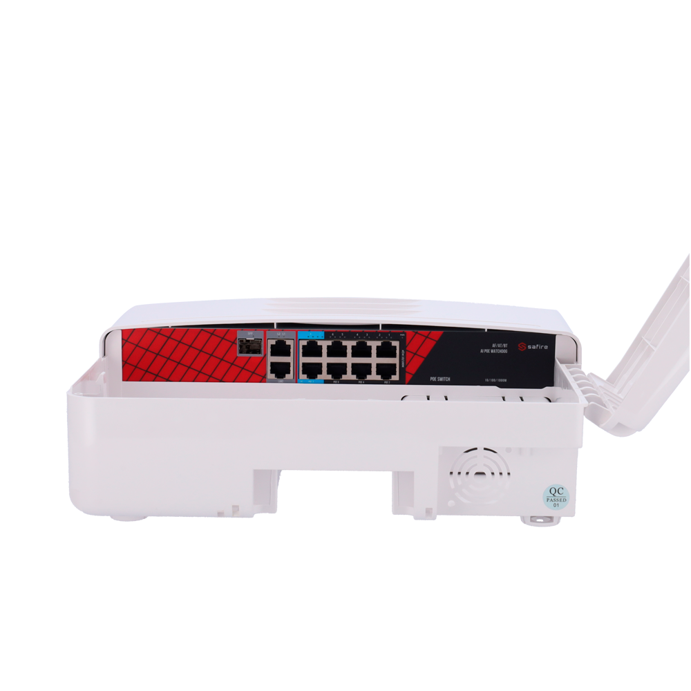 SAFIRE SF-SW1108HIPOE-HF-120-OUT - Switch PoE Exterior - 6 RJ45 PoE+ 2 RJ45 Hi-PoE 2 RJ45 Uplink 1 SFP - 6 x 10/100 Mbps 4 x Gigabit 1 x SFP - Hasta 120 W en total para todos los puertos - Norma IEEE802.3af/at/bt - PoE/PoE+/Hi-PoE - Montaje en Pared y/o B - imagen 2