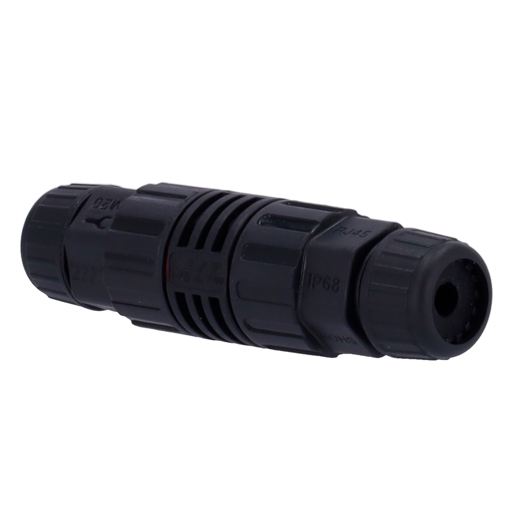 MARCA BLANCA CON-RJ45-GLAND-W-BLACK - Conector con Racor Industrial - Conector entrada RJ45 - Conector salida RJ45 - Compatible UTP CAT 6 - IP68 - Color negro - imagen 2