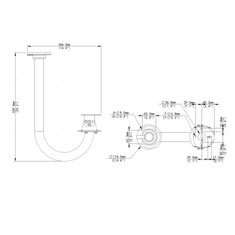 UNIVIEW UV-TR-CM06-C-IN - Soporte de pared - Para domos motorizadas - Apto para uso en exterior y interior - Color blanco - Pasador de cables - 539 mm (Al) x 116.5 mm (diámetro base) - imagen 2