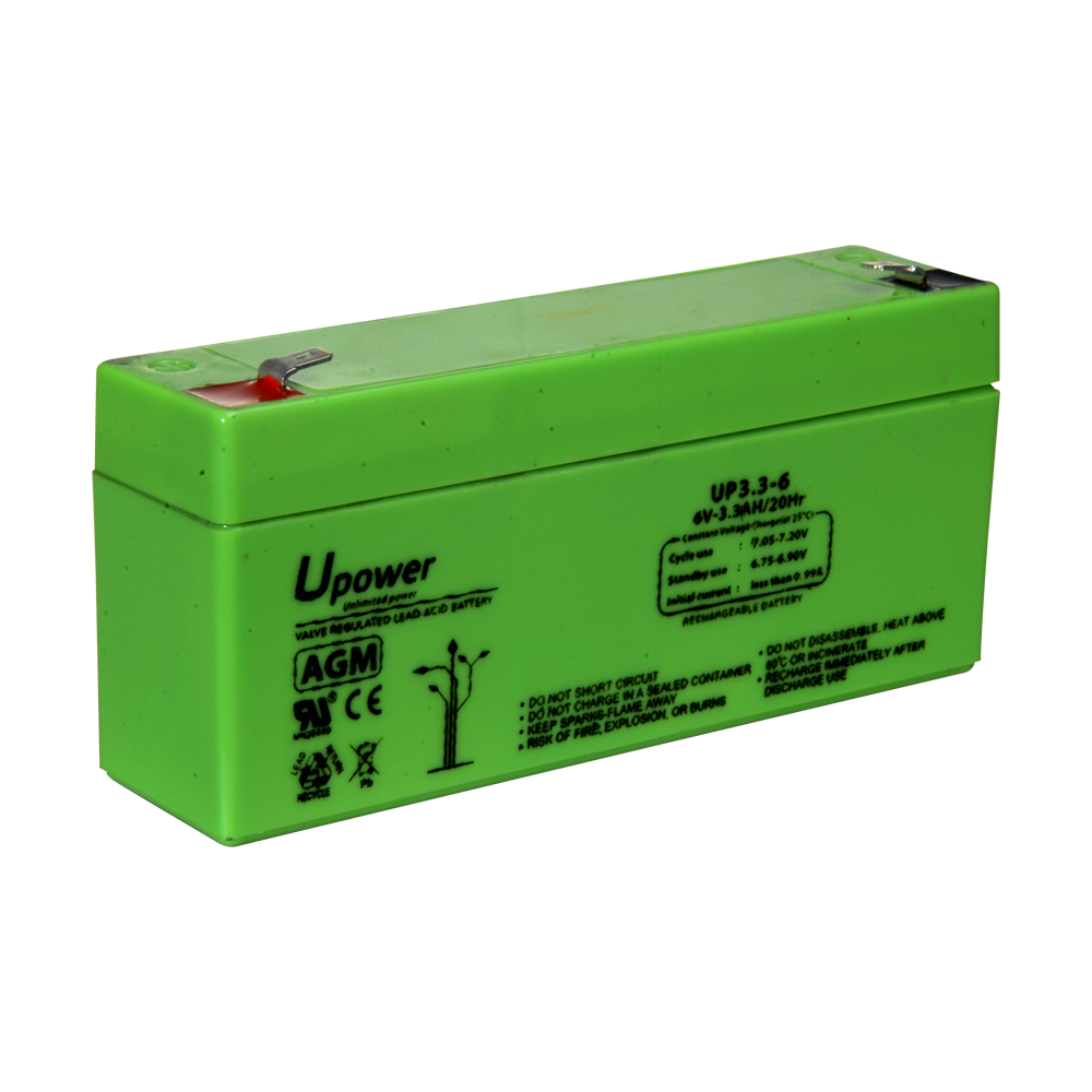 UPOWER BATT-6033-U - Upower - Batería recargable - Tecnología plomo ácido AGM - Voltaje 6 V - Capacidad 3.2 Ah - 66 x 134 x 34 / 670 g - Para respaldo o uso directo - imagen 2