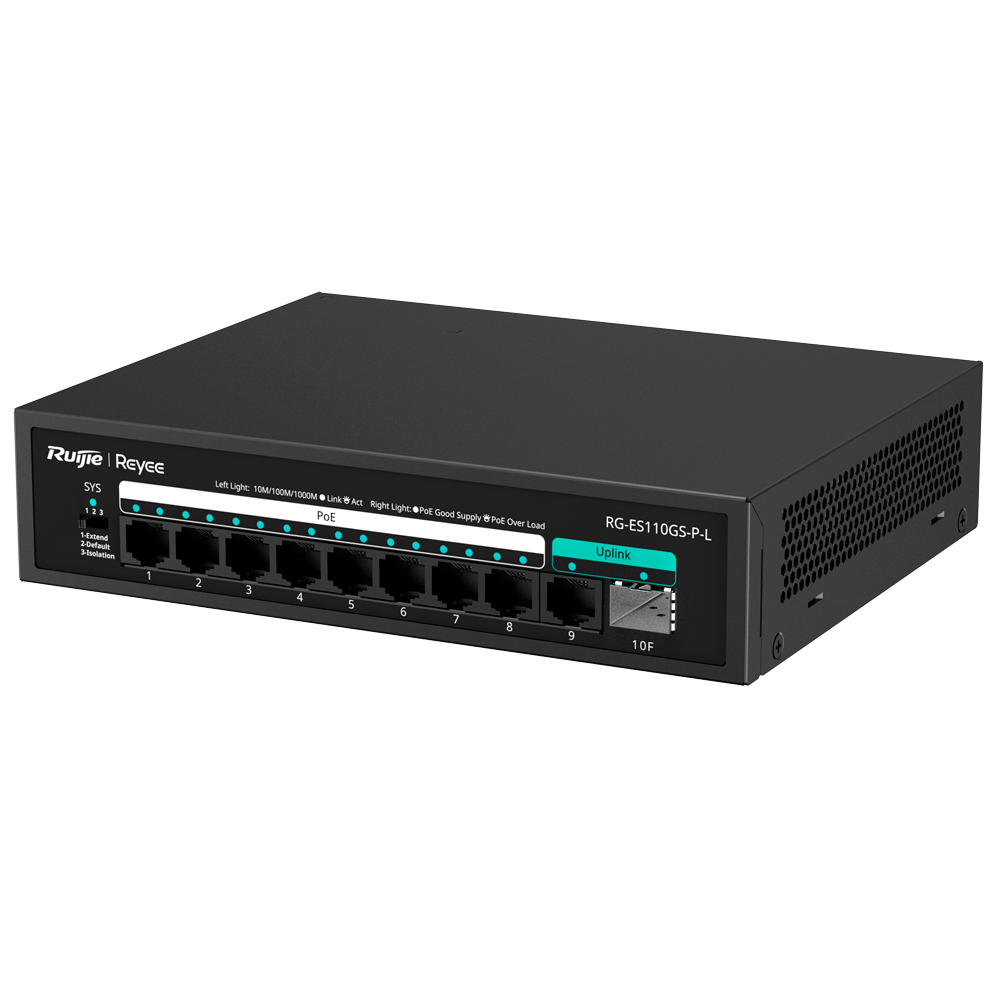 REYEE RG-ES110GS-P-L - Reyee Switch PoE Sobremesa - 8 Puertos RJ45 + 1 Uplink RJ45 + 1 Uplink SFP - 8 Puertos Gigabit + 2 Puertos Gigabit - 8 Puertos PoE+ 802.3af/at | Potencia total 120W - Aislado de Puertos / Flow Control / PoE Watchdog - Plug and Play - imagen 2