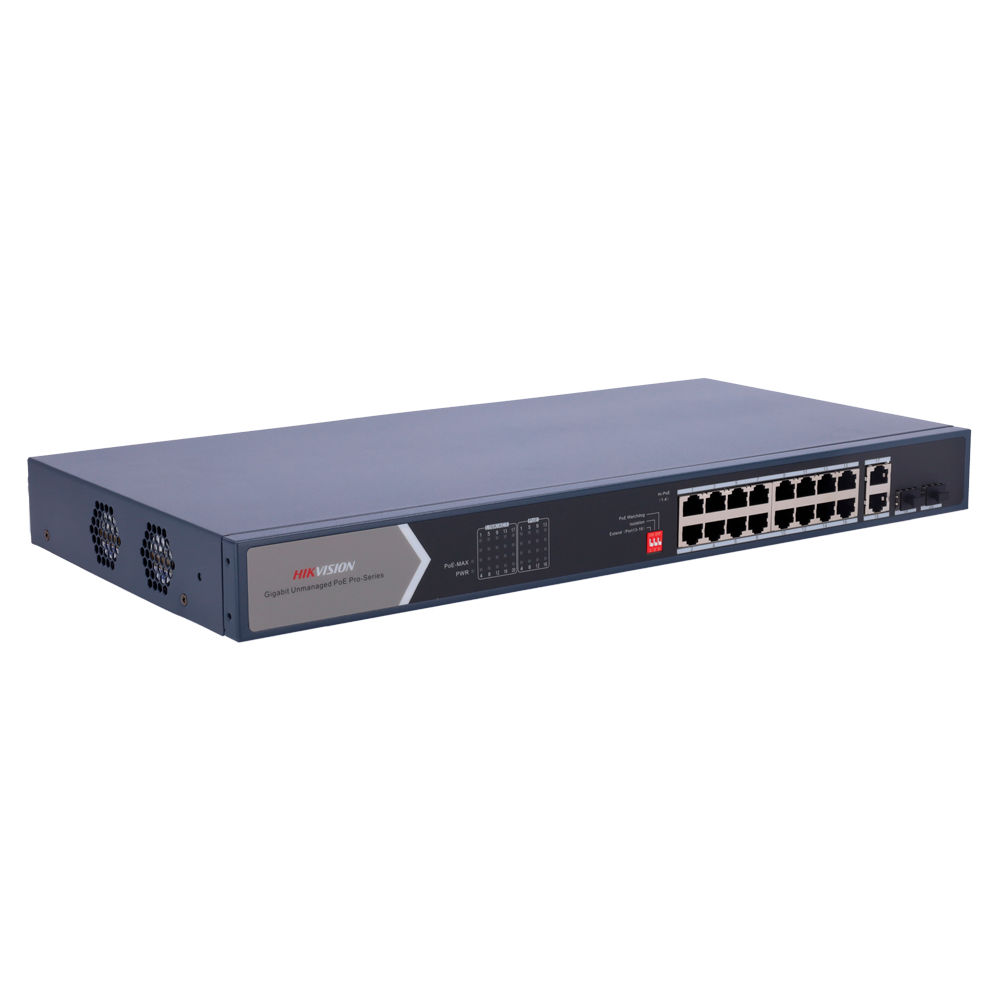 HIKVISION DS-3E0520HP-E - Switch PoE Hikvision - 18 puertos RJ45 Gigabit + 2 puertos Gigabit SFP - 12 Puertos PoE+ 802.3af/at + 4 Puertos Hi-PoE - Hasta 225w de Potencia PoE Total - PoE Extendido / PoE Watchdog / Port Isolation - Enrackable - imagen 2
