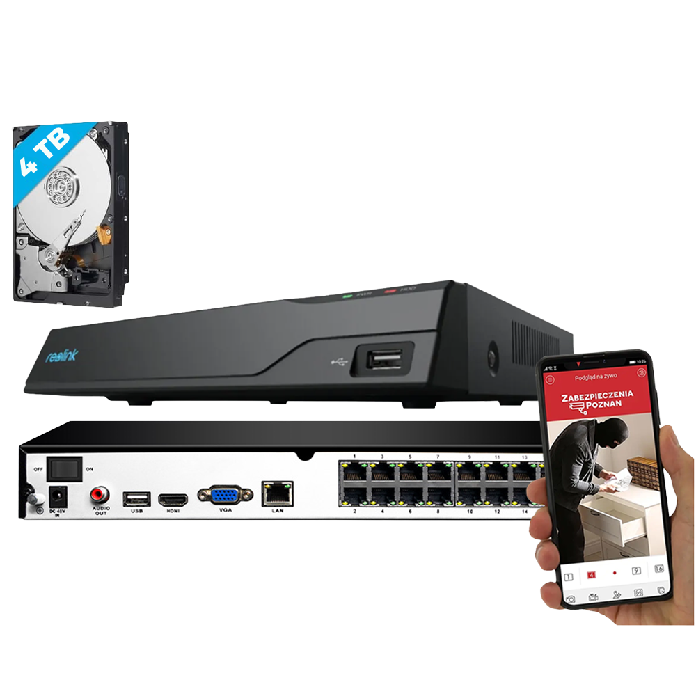 REOLINK RL-NVS16-POE - Reolink NVR 16 canales PoE - Soporta cámaras hasta 12MP - Deteccion Humanos / Mascotas / Vehículos - e-SATA - 4TB HDD - Apta para interior - imagen 2