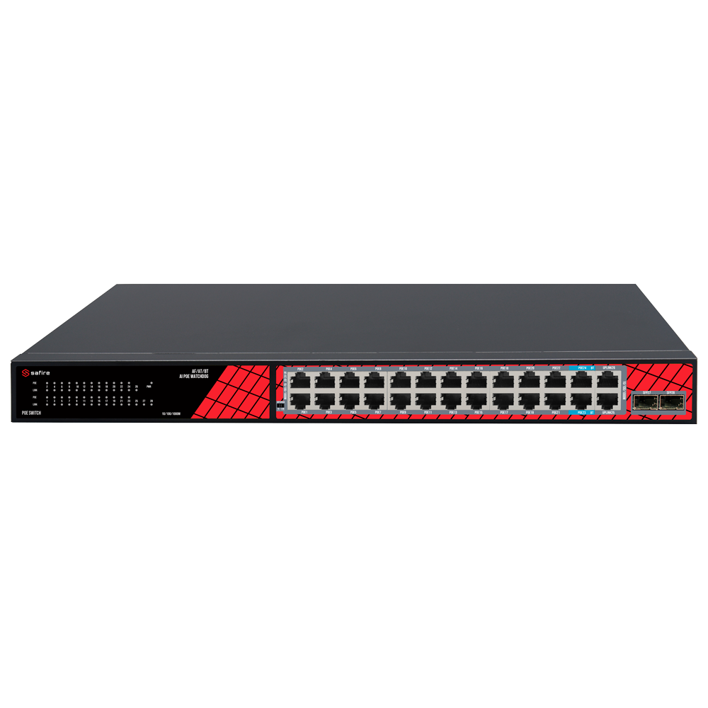 SAFIRE SF-SW2824HIPOE-GMF-300 - Safire Switch Hi-PoE - 24 puertos + 2.5GE SFP Uplink + 2 Uplink RJ45 - Velocidad de puertos Gigabit 10/100/1000 Mbps - 22 Puertos PoE+ 30W + 2 Puertos Hi-PoE 60W - PoE Watchdog - Hasta 300W Potencia PoE total - imagen 2