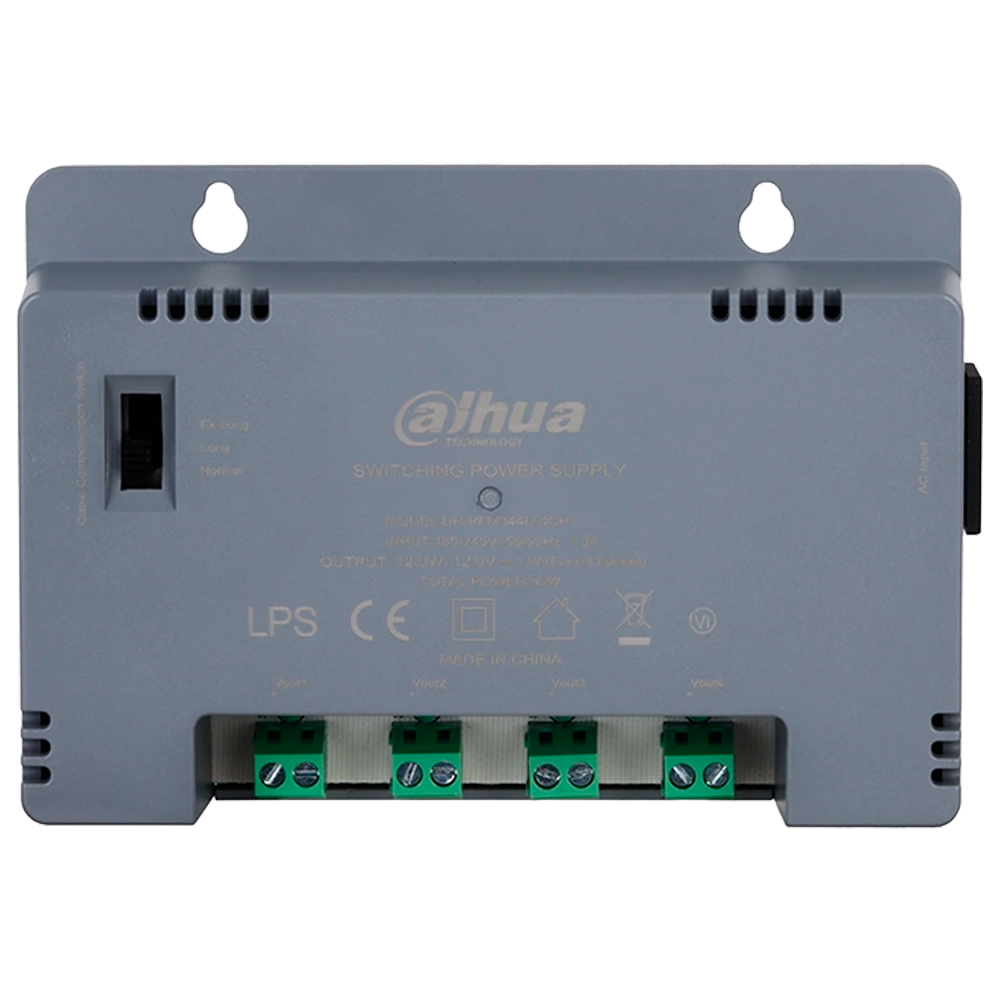DAHUA PFM344D-4CH - Fuente de alimentación conmutada - Entrada AC 185-240V - 50/60Hz 1.5A - Potencia total 30W - 4 salidas - Voltaje de salida Ajustable a 3 niveles - Salida DC 12 V / 12 W - imagen 2