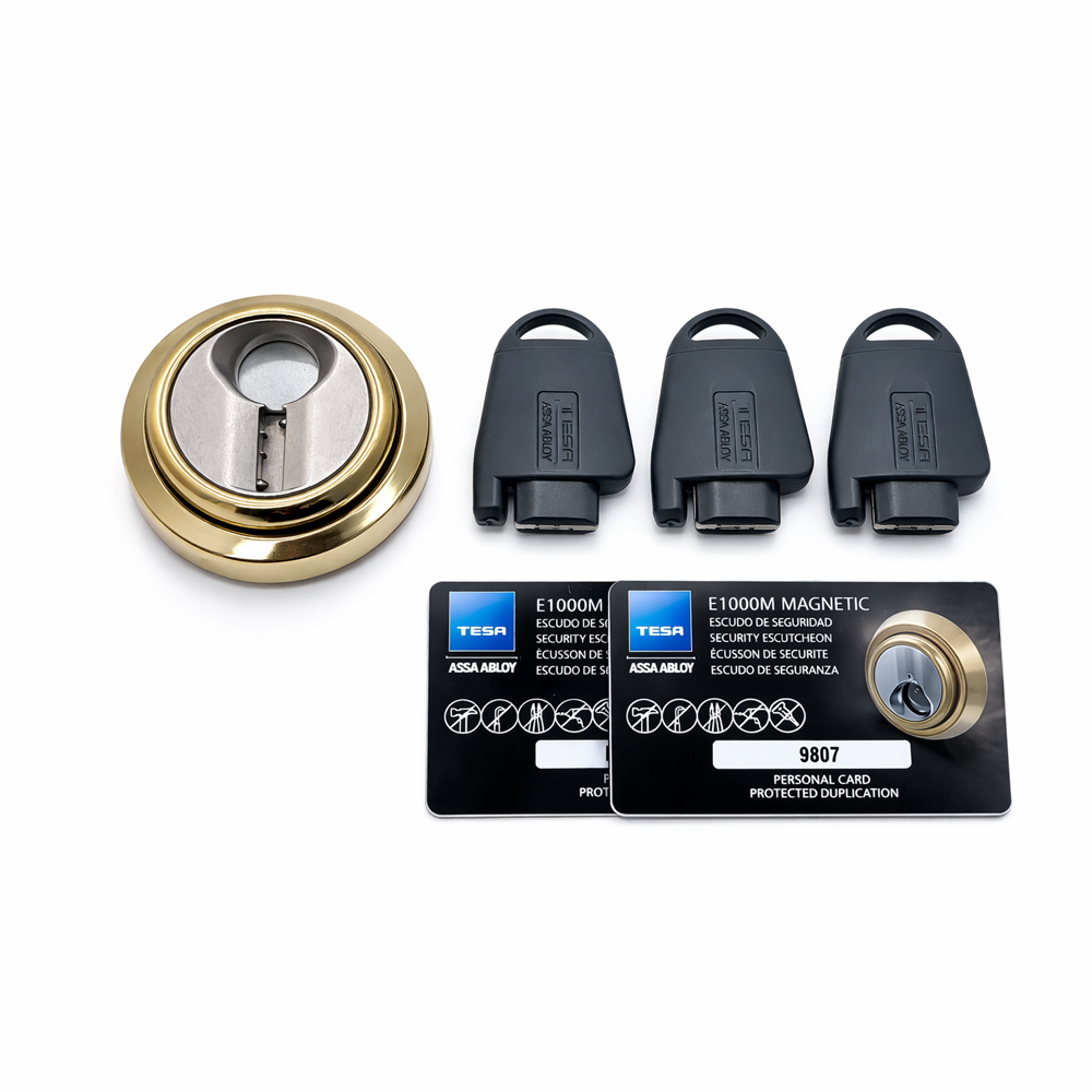 YALE TESA-ESCUTCHEON-MAGNETIC-G - Escudo magnético de alta seguridad - Anti-rotura, extracción, taladro y mordaza - Núcleo de acero macizo - Incrustaciones de bolas de acero - Sujeción con 4 tornillos - Color dorado - imagen 2
