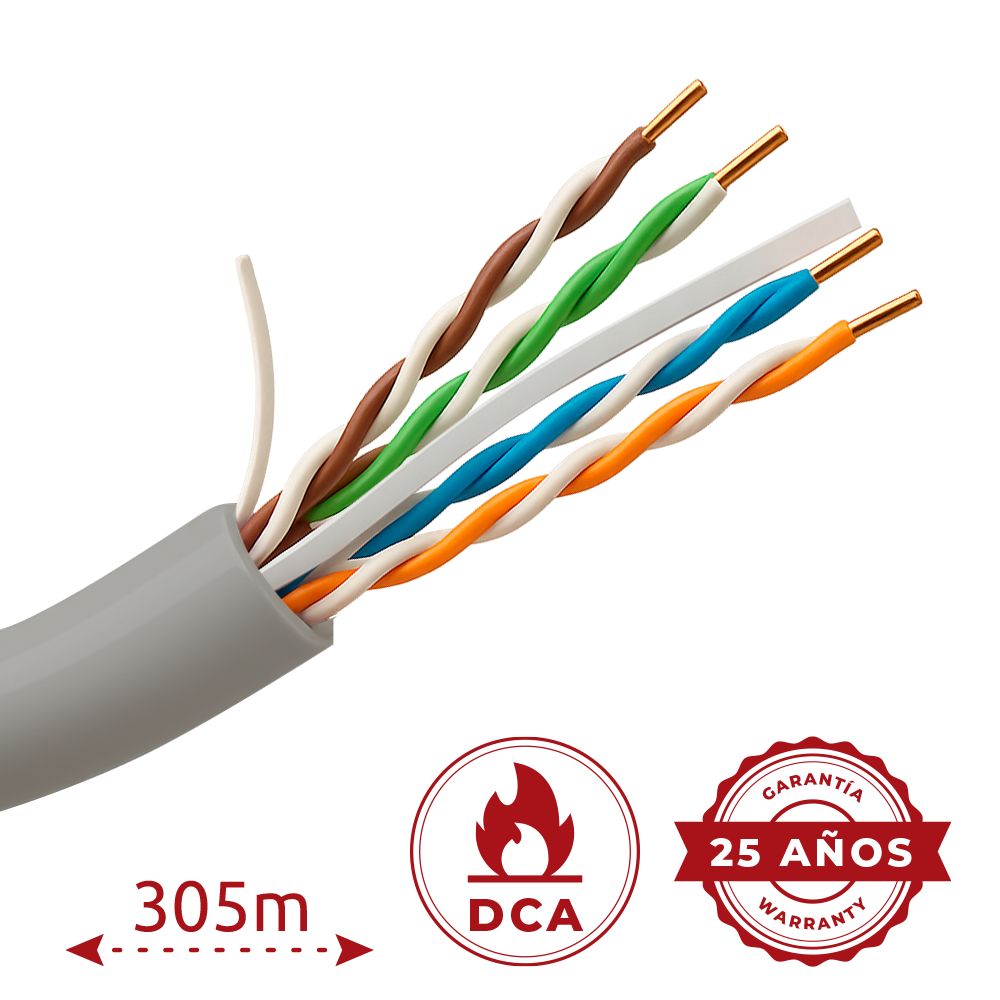 UNIVIEW UV-UTP6-300-BC24AWG-DCA-B-W - Uniview cable UTP categoría 6 - Conductor OFC,100% cobre - Diámetro 24 AWG-0,50mm - Certificado Dca-s2,d2,a2 - Cubierta exterior LSZH / Color blanco-gris - Se suministra en caja de cartón de 305m - imagen 2