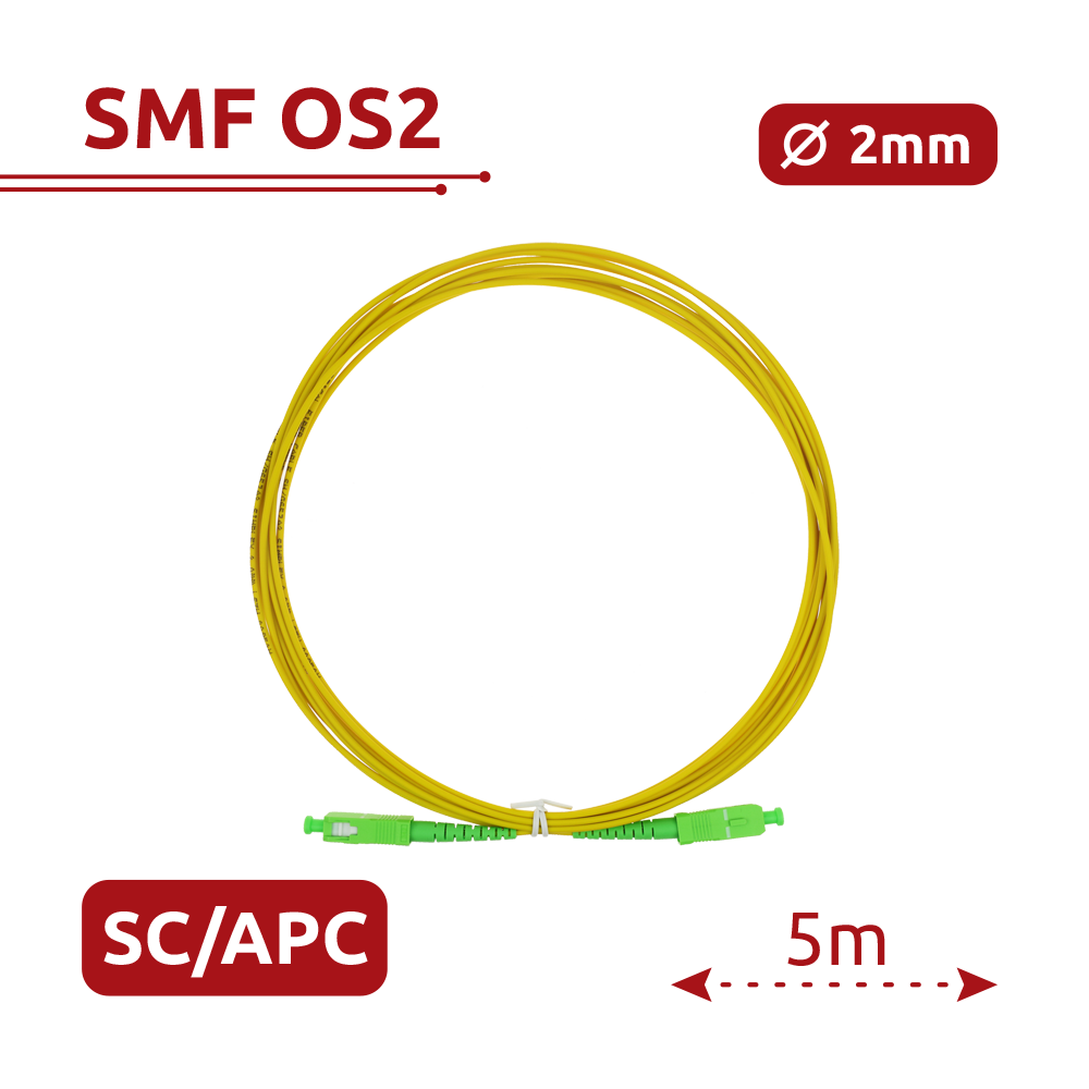 SAFIRE SF-SC-APC-SC-APC-SM-SX-5M - Cable de conexión de fibra óptica - Fibra monomodo G657A2 de alto rendimiento - Conectores SC APC en formato simplex - Longitud exacta de 5 metros - Cubierta exterior LSZH segura - Compatibilidad de uso genérica - imagen 2