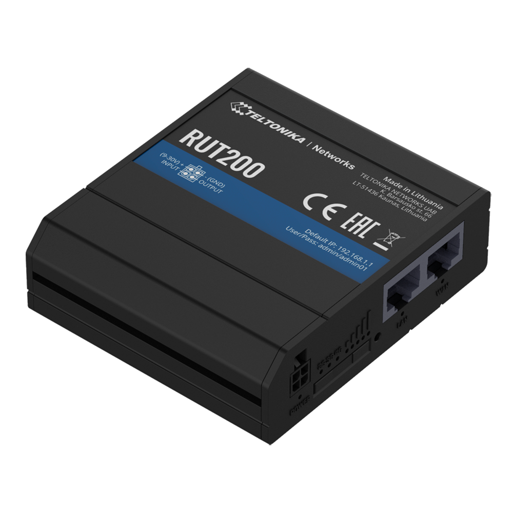 TELTONIKA TK-RUT200 - Router Industrial 4G LTE Cat 4 (150/50 Mbps) - Punto de acceso Wi-Fi 4 para hasta 50 usuarios - Resiliencia con WAN Failover automático - 2 puertos Ethernet 10/100 Mbps (1 WAN, 1 LAN) - Seguridad industrial con múltiples VPN - Diseño - imagen 2