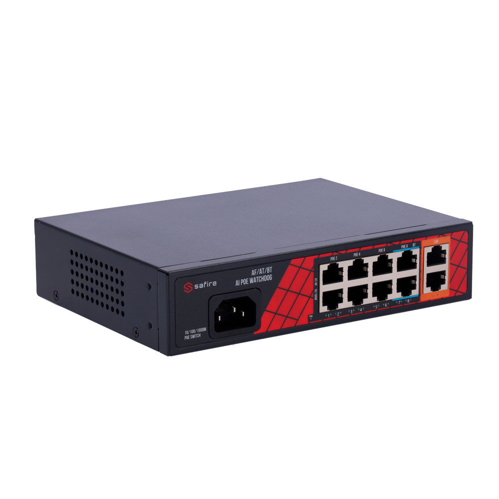 SAFIRE SF-SW1008HIPOE-H-120 - Safire Switch Hi-PoE - 8 puertos PoE + 2 Uplink RJ45 - Hibrido 8x10/100Mbps + 2x10/100/1000Mbps - 6 Puertos PoE+ 30W + 2 Puertos Hi-PoE 60W - PoE Watchdog - Hasta 120W Potencia PoE total - imagen 2