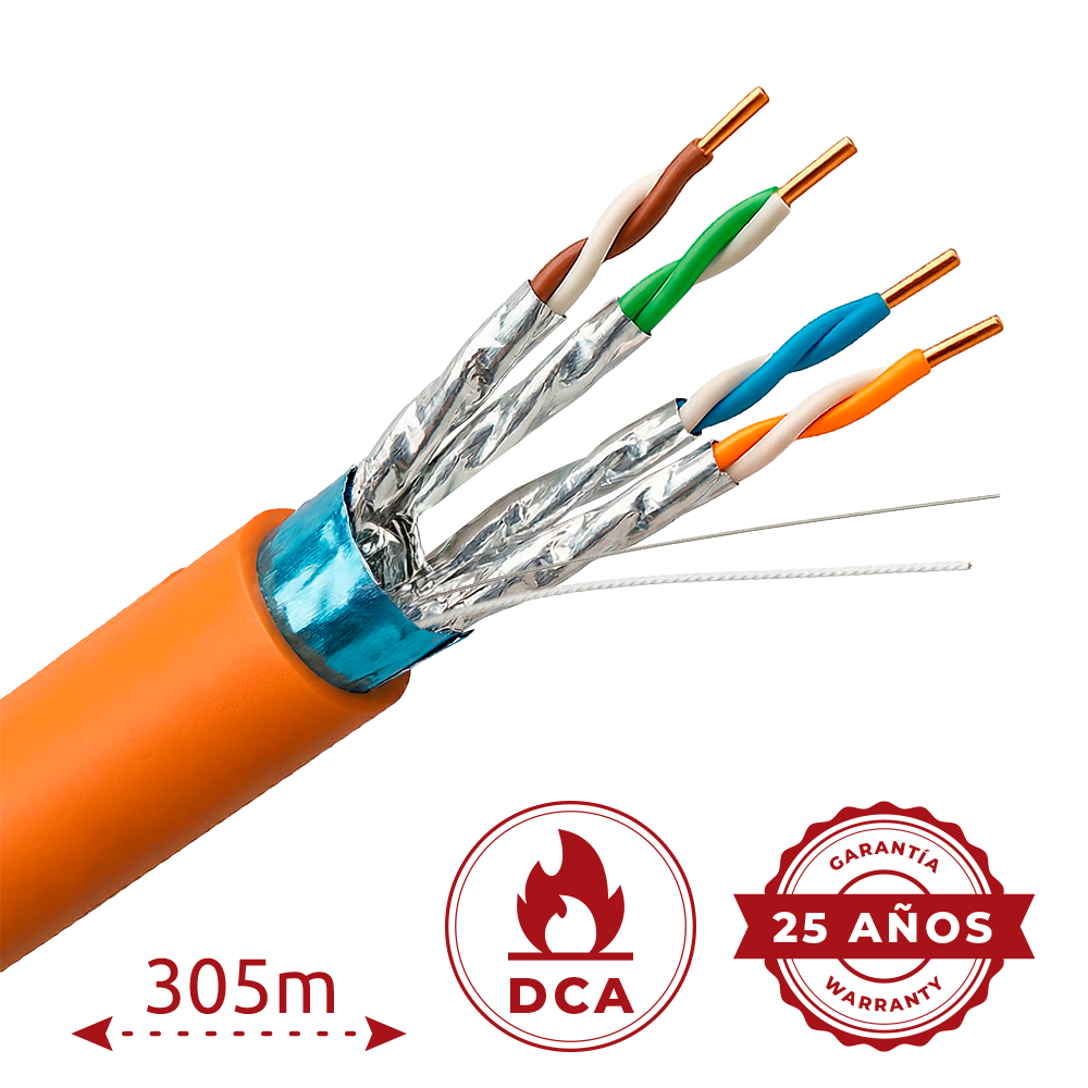 UNIVIEW UV-FTP6A-300-BC23AWG-DCA-R-O - Uniview cable FTP categoría 6A - Conductor OFC,100% cobre - Diámetro 23 AWG-0,57mm - Certificado CPR Dca - Cubierta exterior LSZH / Color naranja - Se suministra en bobinas de Madera de 305 metros - imagen 2