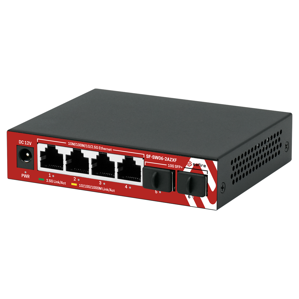 SAFIRE SF-SW06-2AZXF - Switch Multigagibit 2,5Gbps - 4 puertos + 2 Uplink SFP 10G - Velocidad de puertos 2,5/1Gbps - Tasa de reenvío de paquetes 44.64 Mbps - Capacidad de switching 60 Gbps - Switch de sobremesa - imagen 2