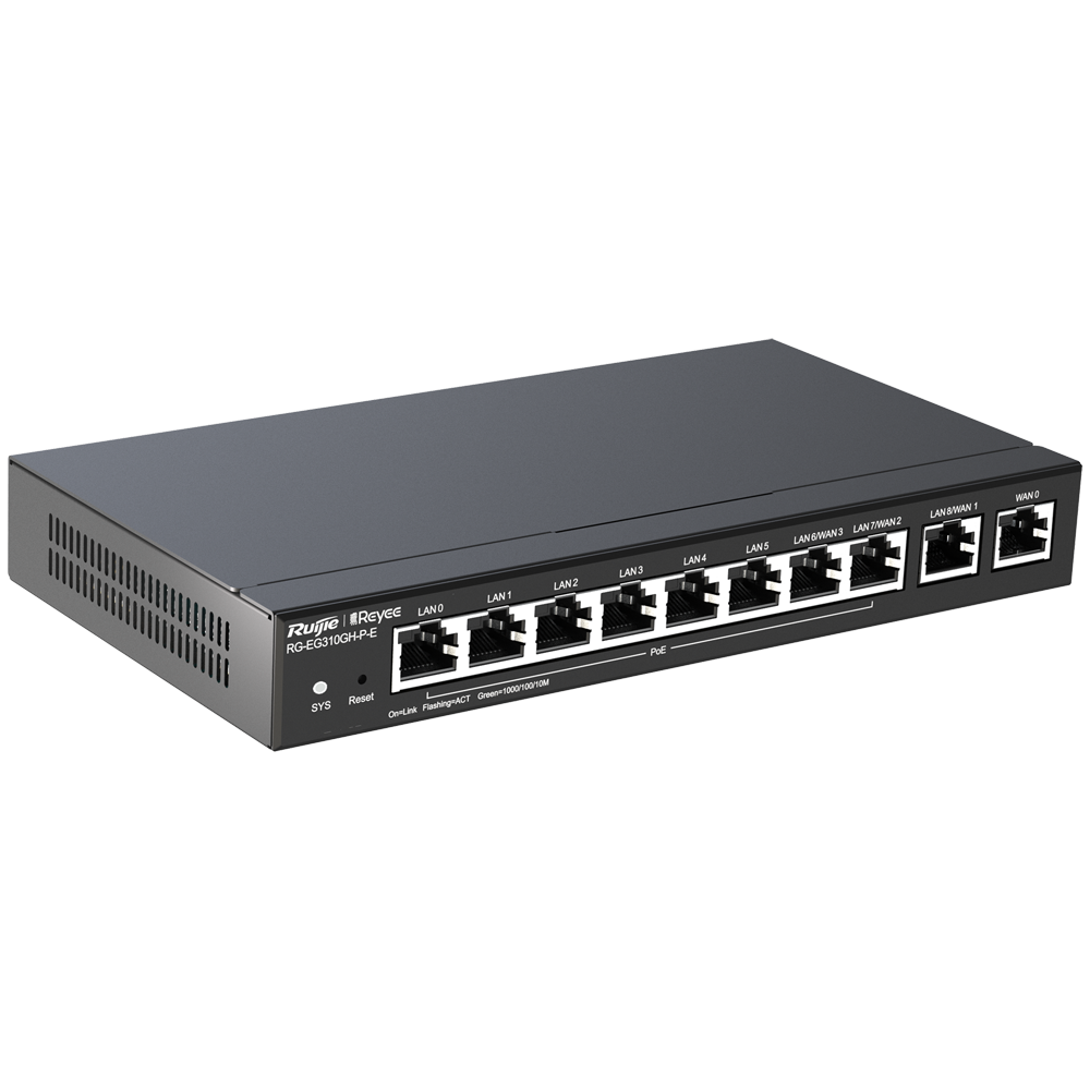 REYEE RG-EG310GH-P-E - Reyee Router PoE Controlador Cloud - 9 Puertos GE LAN + 1 Puerto GE WAN - 8 Puertos PoE+ 802.3af/at / Hasta 110W en total - Admite hasta 4 WAN para failover o balanceo - Hasta 1500 Mbps de ancho de banda - Servidor VPN IPSec, L2TP - imagen 2