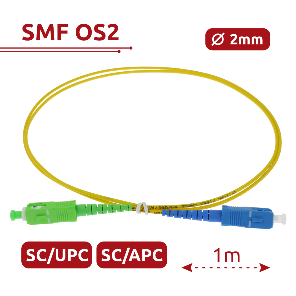 SAFIRE SF-SC-APC-SC-UPC-SM-SX-1M - Cable de conexión de fibra óptica simplex - Fibra monomodo G657A2 de alto rendimiento - Conectores híbridos SC APC y SC UPC - Longitud exacta de 1 metro - Cubierta exterior LSZH segura contra incendios - Compatibilidad d - imagen 2