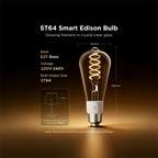 GOVEE GV-BULB-R14C0-EDISON-E27-ST64 - Bombilla inteligente Edison ST64 E27 Govee - Wi-Fi 2.4 GHz + Bluetooth - Color segmentado + Blanco cálido/frío - Intensidad 500 lúmenes / 6500 K - Matter / Homekit / Alexa / Google Home - Para interior - imagen 2
