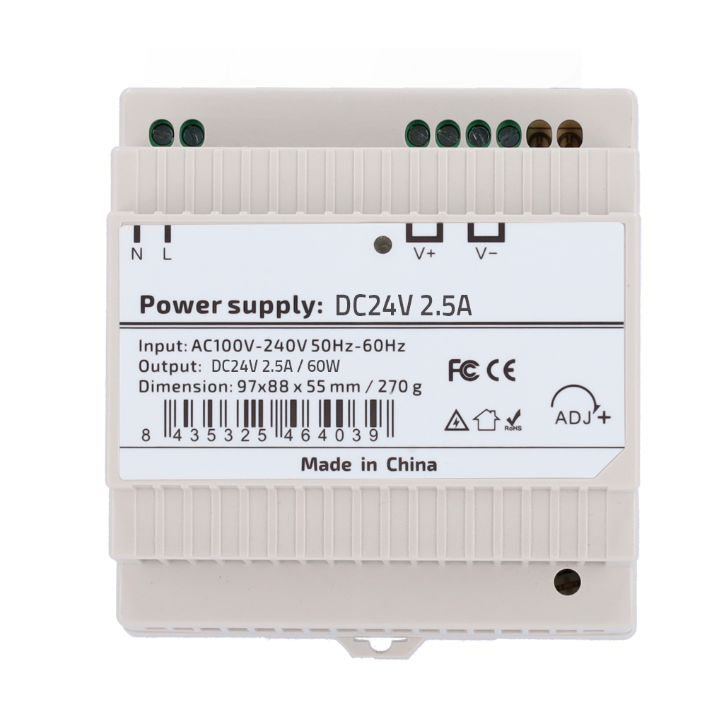STEADY DC24V2A5-DIN-P - Fuente de alimentación - Salida DC 24 V 2.5 A / 60 W - Voltaje entrada AC 100V ~ 240V 50Hz-60Hz - 97 (Fo) x 55 (Al) x 88 (An) mm - Montaje en carril DIN - Protección: Sobrecarga/Sobrevoltaje/Cortocircuito - imagen 2