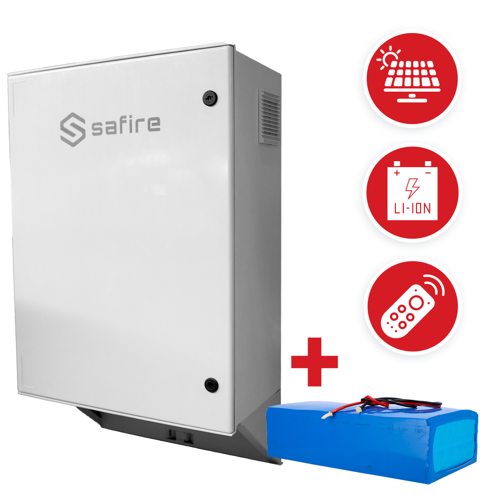 SAFIRE SF-BOX08SOL-BMS-IP55-4800WH - Armario de poliéster carga rápida Solar - Magnetotérmico y SPD - Dimensiones exteriores 80x60x30cm - Switch 8 puertos POE | Bandeja fusión de fibra - Grado de protección IP55 / Carril DIN - Carga rápida 17 amperios/hor - imagen 2