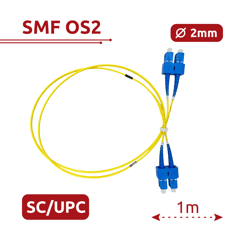 SAFIRE SF-SC-UPC-SC-UPC-OS2-DX-1M-Y - Cable de conexión de fibra óptica - Fibra monomodo OS2 - Conector SC UPC dúplex - Longitud 1m - Cubierta LSZH - Compatibilidad genérica - imagen 2
