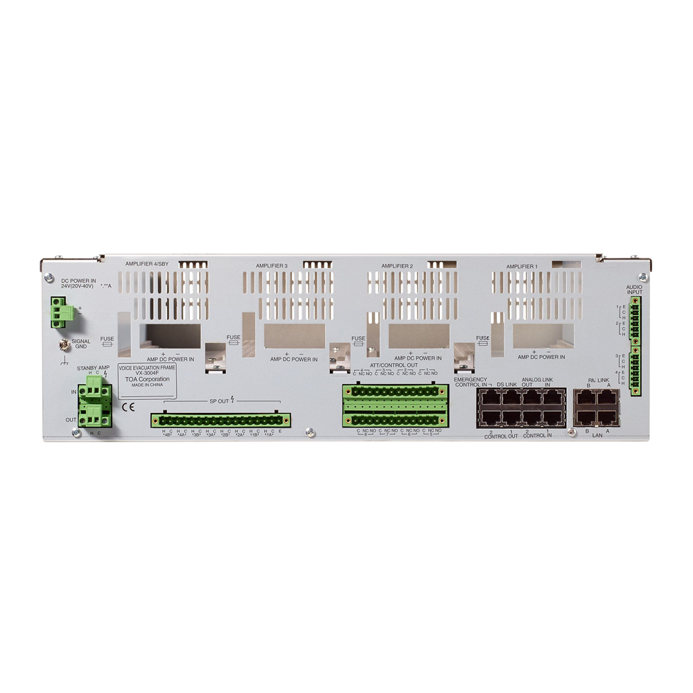 TOA-VX-3004F - Unidad principal modular EN54 VX-3000 - 4 salidas de altavoces A/B / DSP digital - Hasta 4 módulos de amplificador - 4 Entradas MIC/LINE - 16/8 Entradas/Salidas de control - TCP/IP con Software de gestión - imagen 2