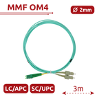 SAFIRE SF-LC-APC-SC-UPC-OM4-DX-3M - Cable de conexión de fibra óptica dúplex - Fibra multimodo OM4 de alta velocidad - Conectores híbridos LC APC y SC UPC - Longitud exacta de 3 metros - Cubierta exterior LSZH color Aqua - Compatibilidad de uso genérica u - imagen 2