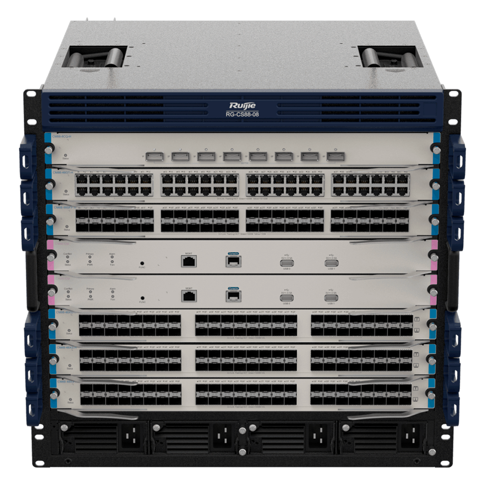 RUIJIE ENTERPRISE RG-CS88-08 - Ruijie Cloud-managed Core Chassis Switch - Chasis modular para 6 tarjetas y 2 supervisores - Alta disponibilidad: VRRP, BFD y virtualización VSU - Ecosistema avanzado de seguridad: CPP, NFPP y ACLs - Fuentes redundantes N+M - imagen 2