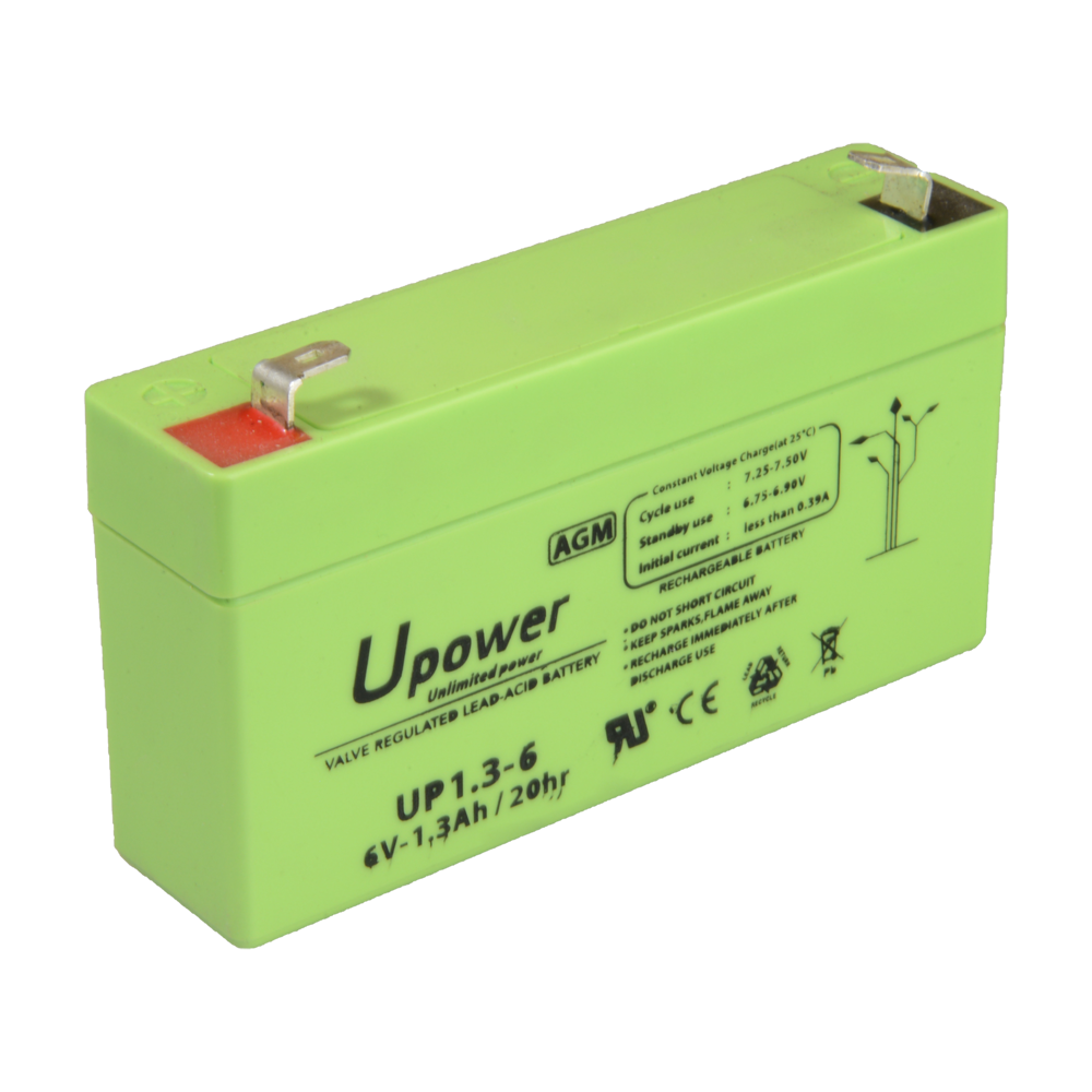 UPOWER BATT-6013-U - Upower - Batería recargable - Tecnología plomo ácido AGM - Voltaje 6 V - Capacidad 1.3 Ah - 97 x 57.5 x 24 / 290 g - Para respaldo o uso directo - imagen 2