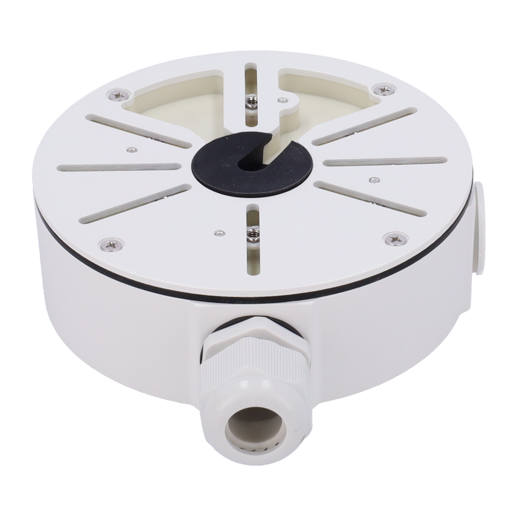 MARCA BLANCA JBOX-116-WHITE - Caja de conexiones - Para cámaras Bullet, Domo y Turret - Para cámaras con la salida de cable descentrada - Instalación en techo o pared - Incluye prensacable - Color blanco | 140 Ø × 45.5 (Fo) mm - imagen 2