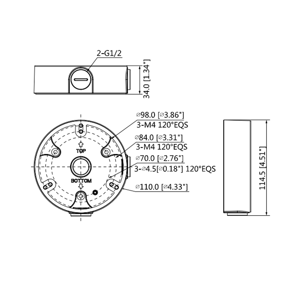 DAHUA PFA136-B - Caja de conexiones - Para cámaras domo - Apto para uso exterior - Instalación en techo o pared - Pasador de cables - Color negro | 32 (Al) x 110 (Ø) mm - imagen 2