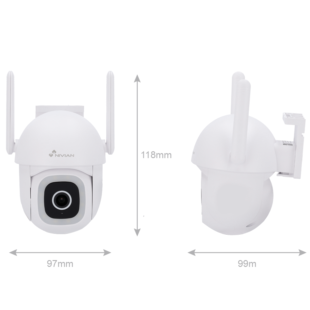 NIVIAN NVS-IPC-0S5-L-MINI - Nivian Smart Cámara 2K - Wifi 2.4 GHz | Exterior IP65 - IR hasta 10 m | Foco LED blanco - Control PT motorizado / Autotracking - Grabación en tarjeta MicroSD o Cloud - Compatible con TUYA Smart / Google / Alexa - imagen 2