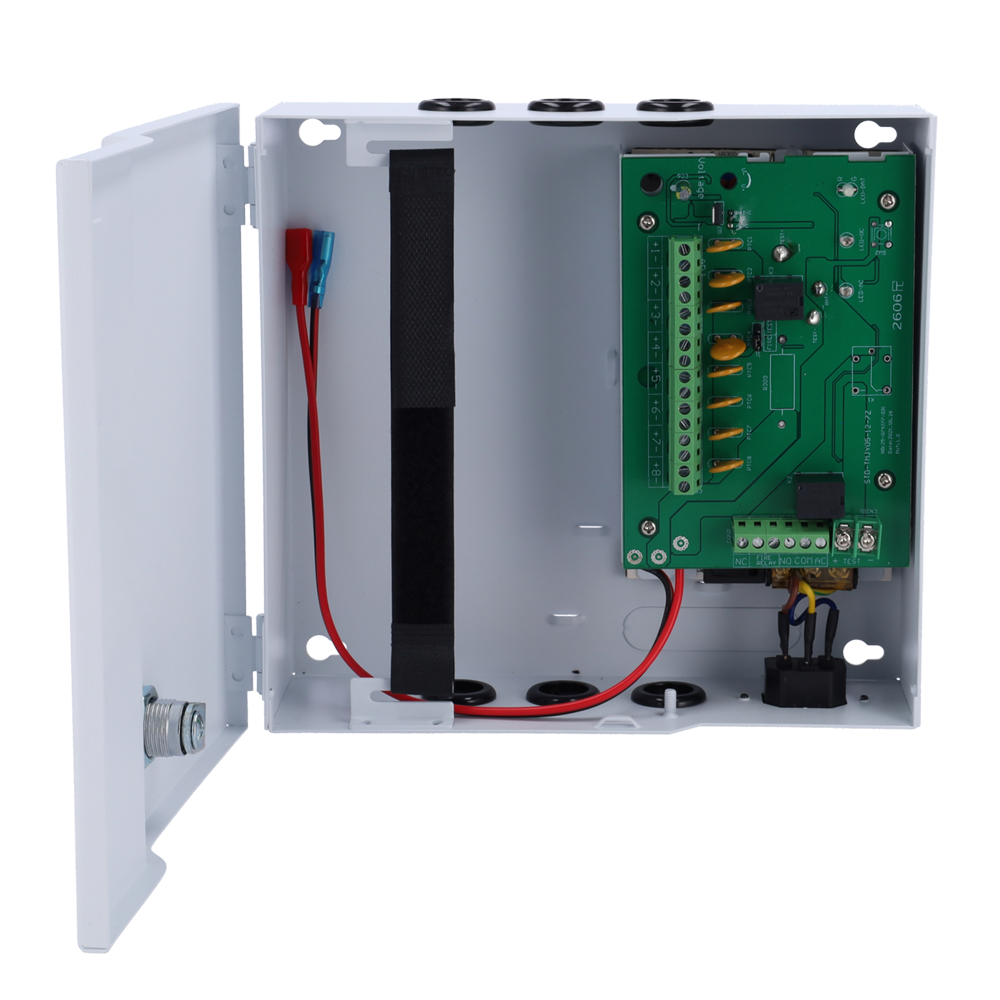 MARCA BLANCA AC-12DC5A-BAT7AH-FIRE - Alimentador para control de acceso - Configurable NO/NC | Entrada señal incendio - Salida DC 11-14V / 5A / 60W - Caja de metal con cerradura - Apto para batería auxiliar 12V / 7Ah - Montaje en superficie - imagen 2