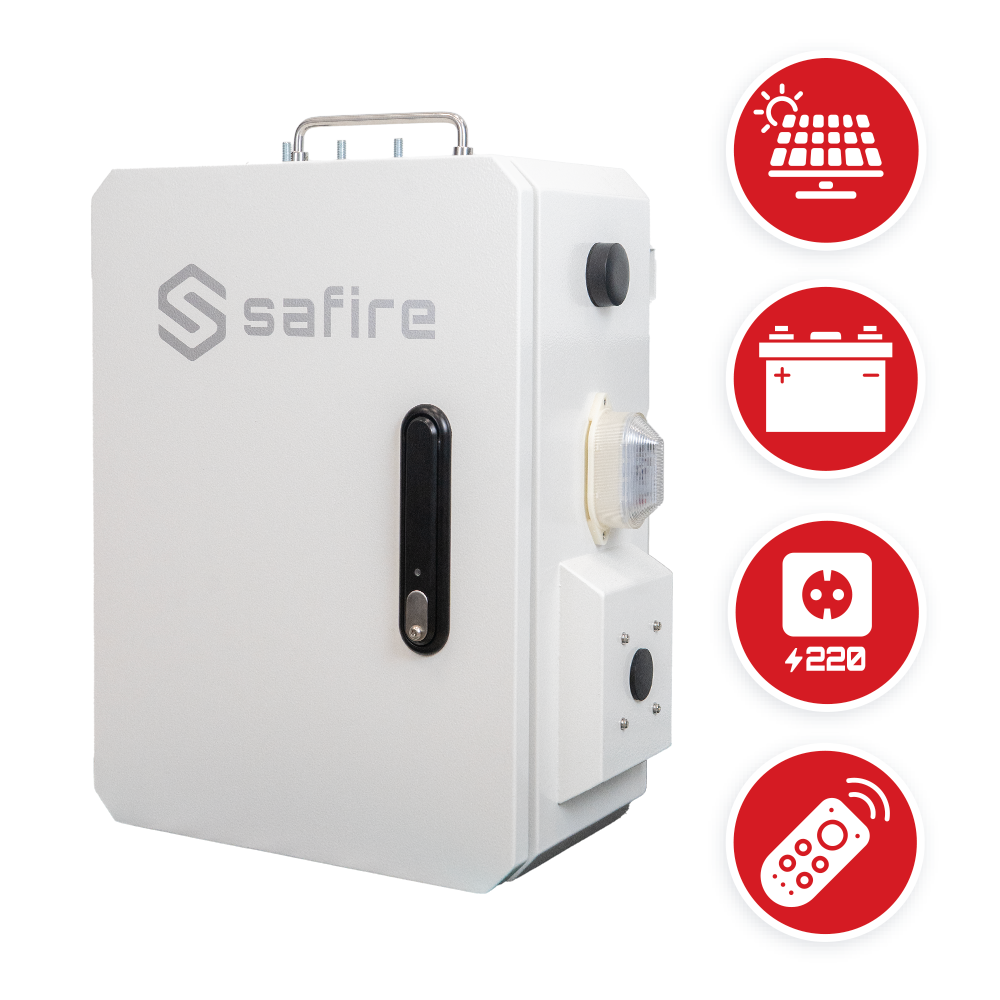 SAFIRE SF-BOX5038DUAL8POE-UPS - Smartbox metalica IP66 Dual Solar y 220V AC - Cerradura electronica con Bluetooth - Batería de polmo 12V DC compatible - Control remoto a través de software - Switch PoE 30W por boca - 3 Salidas de 12VDC 3 amperios por boca - imagen 2