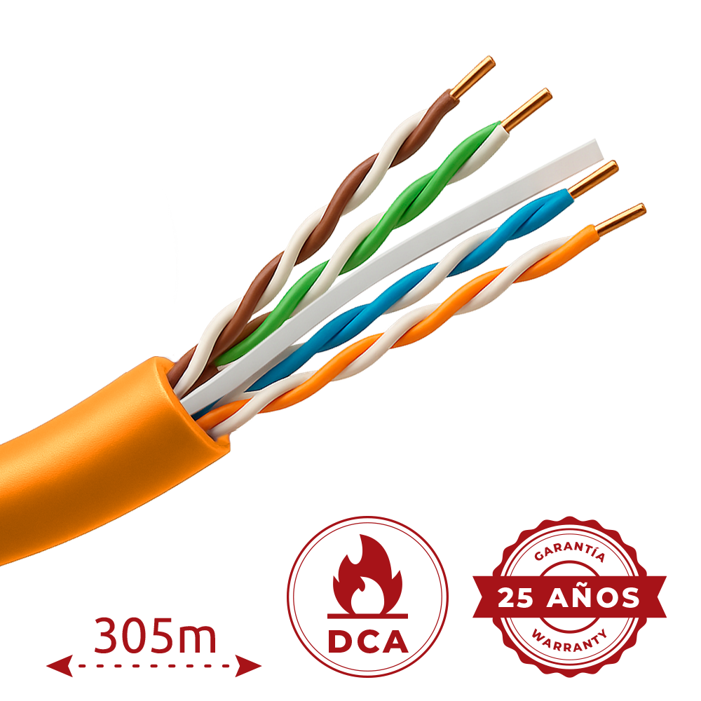 UNIVIEW UV-UTP6-305-BC-LSZH-Dca-OR - Cable UTP rígido libre de halógenos - Categoría 6 - Cumple con 90m Fluke test - Conductor OFC, pureza 99.9% cobre - Rollo de 305 metros - Diámetro 5.5 mm - imagen 2