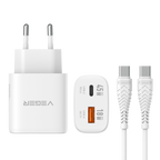 VEGER VG-TR101-kit-45W1A1C - VEGER - Cargador de pared con cable incluido - Potencia 45W | Con tecnología GaN - Carga rápida - Salidas USB-C, USB-A, Cable USB-C - Color blanco - imagen 2