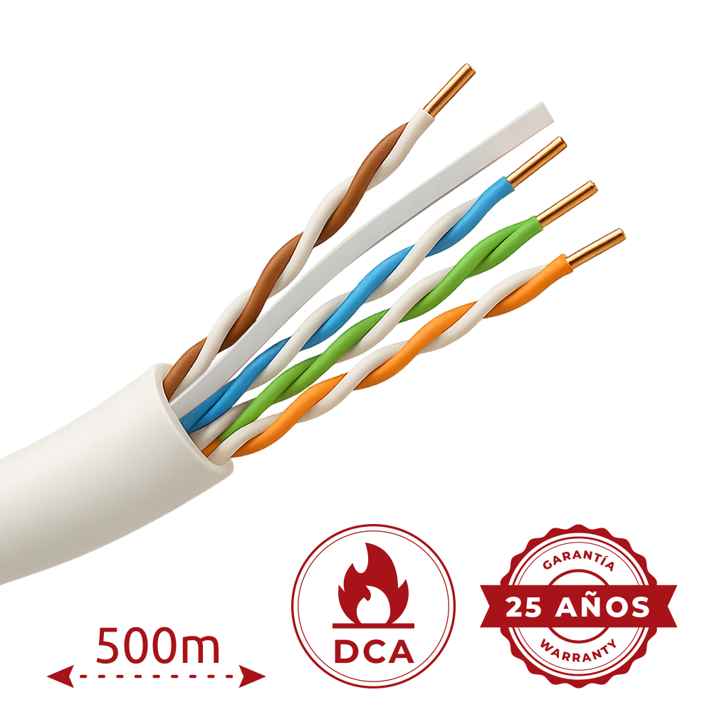 SAFIRE UTP6-500-LSZH-Dca - Cable UTP Safire libre de halógenos - Categoría 6 - Cumple con 90m Fluke test - Rollo de 500 metros - Diámetro 0.5 mm - Libre de halógenos - imagen 2