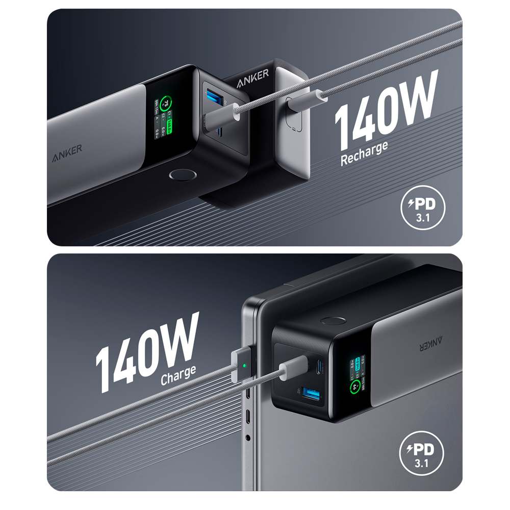 ANKER ANK-737-POWERCORE-B - Anker Power bank con pantalla digital - Capacidad 24000mAh - Entrada USB-C - Salidas 2x USB-C, USB-A - Carga 3 dispositivos a la vez - Carga rápida PD140W | Para portátil - imagen 2