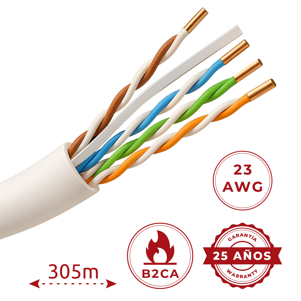 SAFIRE UTP6A-305-LSZH-B2ca-23AWG - Cable de datos U/UTP Categoría 6A de 4 pares - Conductor de cobre sólido puro 23AWG 0.57mm - Clasificación de reacción al fuego LSZH B2ca - Ancho de banda extendido comprobado a 500 MHz - Separador cruciforme interno de - imagen 2
