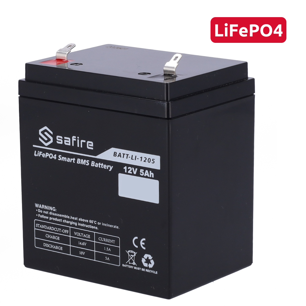 SAFIRE BATT-LI-1205 - Batería recargable - Litio LiFePO4 - Tensión 12V - Capacidad 5Ah - 3000 ciclos - 90 (An) x 101 (Al) x 70 (Fo) mm / 0.7Kg - imagen 2