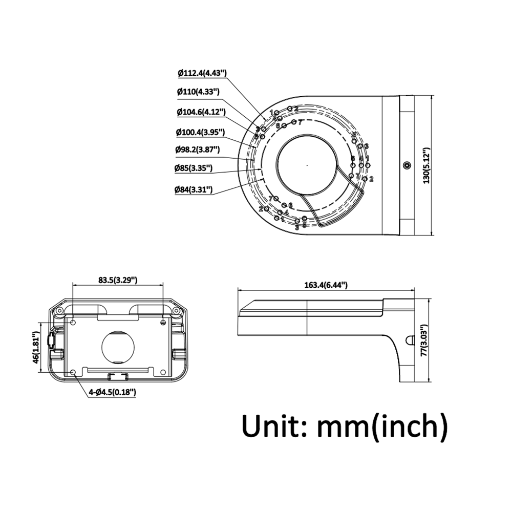 HIKVISION DS-220AZJ-130-BA - Soporte de pared - Metal - 77 (Al) x 130 (An) x 163.4 (Fo) mm - Carga máxima 2 kg | Peso 690 g - Apto para cámaras tipo domo y turret - Color negro - imagen 2