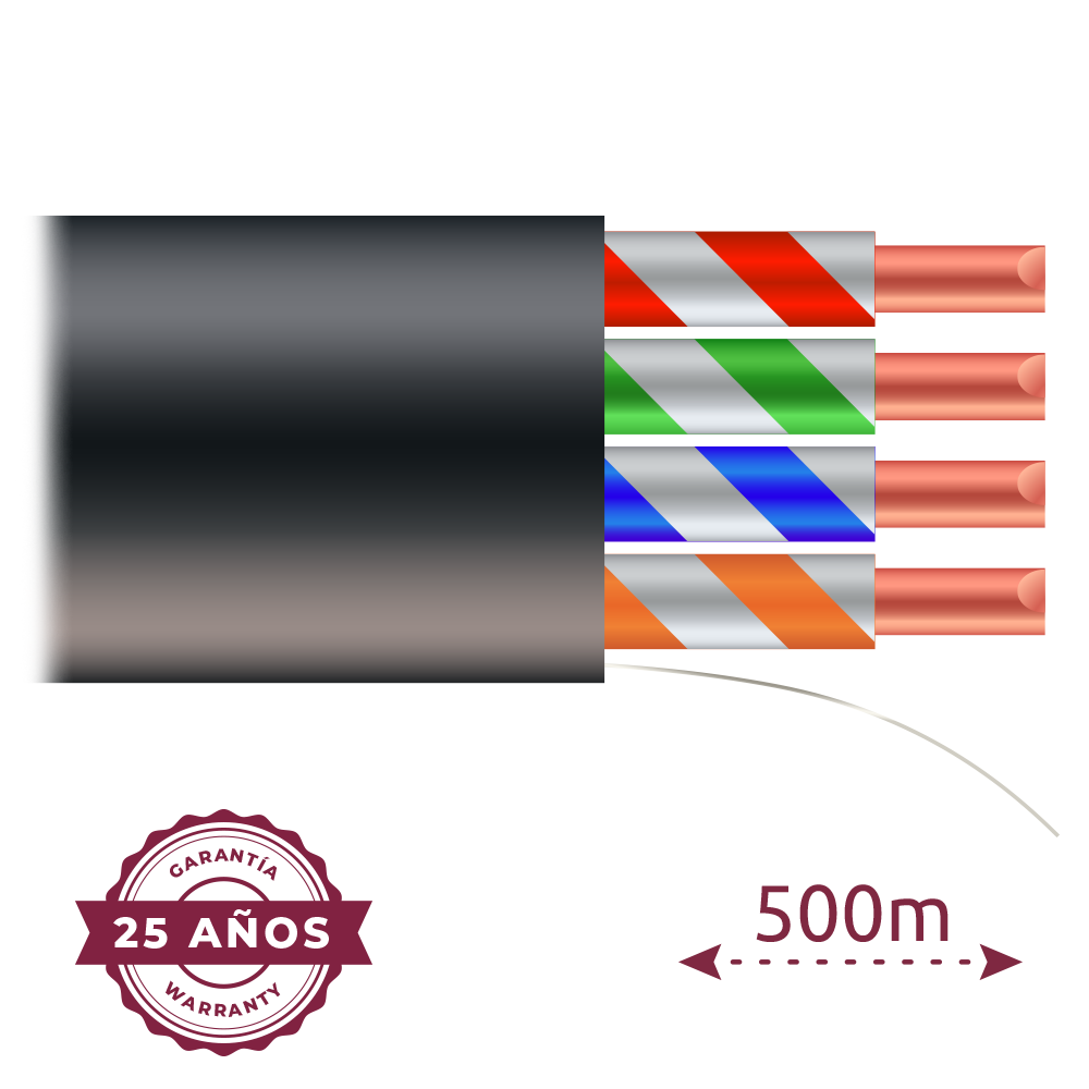SAFIRE UTP5E-500-OUTDOOR - Cable UTP - Categoría 5E - Rollo de 500 metros - Cubierta color negro - Diámetro 5.5 mm - Cubierta especial para exterior - imagen 2