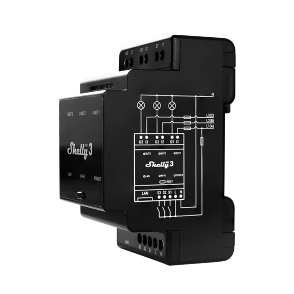 SHELLY SH-PRO-3 - Relé Shelly Pro 3 - Controlador Inteligente Carril DIN - Relé de 3 canales Independientes / Contacto Seco - WiFi 2.4GHz / Bluetooth / LAN - Soporta A C110-240V / DC 30V - Compatible con Alexa y Google - imagen 2